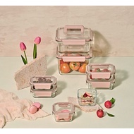 Glasslock Korea Food Containers Pure Sand Pink Set of 8