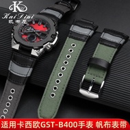 High Quality Genuine Leather Watch Straps Cowhide Adapter casio G - the steel heart SHOCK GST - B400 strap nylon canvas band accessories male