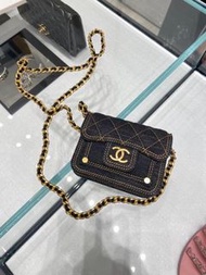 Chanel 23S  新款 牛仔郵差包 Mini Size 小廢包 黑色