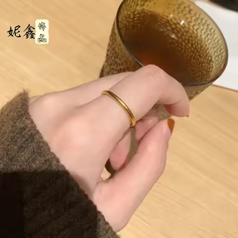 Vintage Worn Plain Ring Women's 24K Gold AU999 - 24K pure gold worn plain band, retro charm, charmin