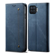 OPPO F17 Case WindCase Retro Denim Leather Flip Wallet Stand Case Cover for OPPO F17