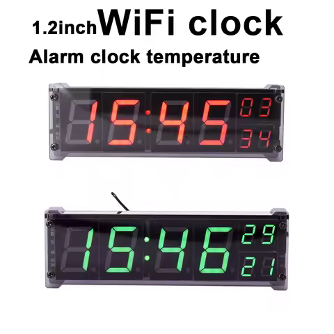 1.2 Inch Wifi Clock 24 Hours Electronic Clock LED Digital TIME Display Second Temperature Alarm Cloc