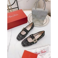 RV Square-Buckle Tweed Mary Jane Shoes Leather Outsoles Lady's Shoes