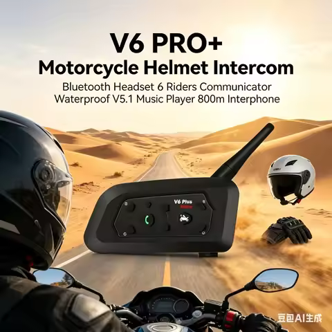 V6 Pro BT5.2 Motorcycle Helmet BT Earphone Group Ride Intercom Splash Proof Voice Chat 900m Audio Br