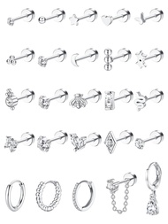 Tiny Gold Flat Back Earrings for Cartilage Surgical Steel Stud Hoop Earrings Set for Multiple Pierci