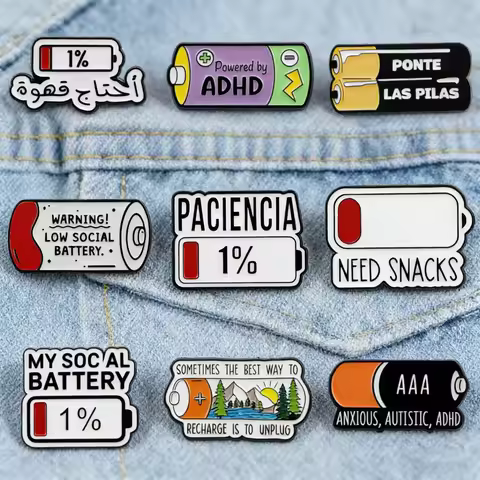 Funny Low Battery & Social Anxiety Enamel Pin 'I Tried' Quote Brooches for Backpacks Unique Cute Acc