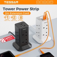 TESSAN Tower Extension Socket with USB+Type C,Surge Protector Multi Plug Extension Cord Power Strip