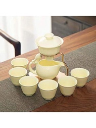 8入組陶瓷茶壺套裝,磁力分流旋轉茶壺過濾器,古典普洱烏龍功夫茶杯