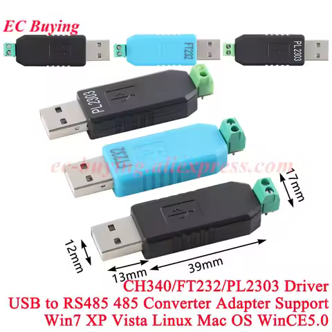 1-10Pcs USB to RS485 RS-485 Converter Adapter Serial Port Support Win7 XP Vista Linux Mac OS WinCE5.