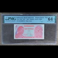 Uang Kuno 1 Rupiah Tahun 1968 Soedirman Replacement PMG 64 EPQ 