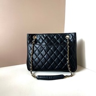 稀有中古包 Chanel黑色皮革托特包 單肩包 側背包 二手包 古董包