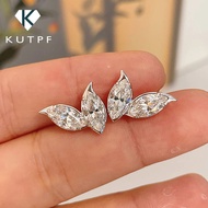 2-Leaves Moissanite Stud Earrings for Women 4Cttw Marquise Cut Lab Diamond Earring 925 Sterling Silv