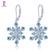 Natural Blue Topaz Sterling Silver Earrings Drop Earrings Silver 925 Original Design for Women 2.9 C