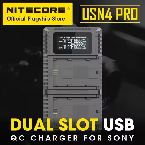 NITECORE USN4 PRO Camera Battery Charger Dual Slot USB-C QC Fast Charger For Sony NP-FZ100, Over Dis