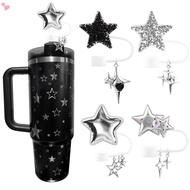 4 PCS Silicone Straw Cover for Stanley Cup Y2K Cute Glitter Star Heart Bow Straw Toppers for Stanley