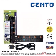 CENTO 5 WAY CT-S535BY 3 PIN EXTENSION SOCKET PLUG WITH SIRIM NEON &amp; SURGE PROTECTION 2M