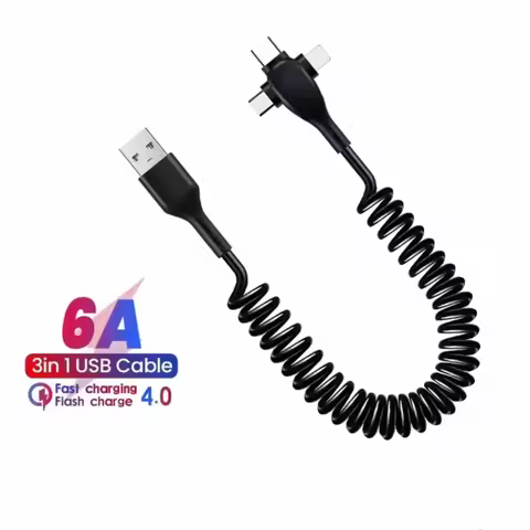3 In 1 6A USB Cable for iPhone & Micro USB & Type C Cable 1.5M Fast Charging Portable Cable Lighting