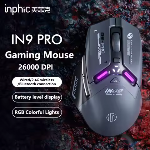 Inphic IN9 PRO PAW3395 RGB Gaming Mouse Rechargeable 26000DPI Support Wired/Bluetooth/2.4G Wireless