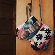 帶掛繩 夾棉拼布保暖手套 彩色棉麻面料拼布 可做廚房隔熱手套