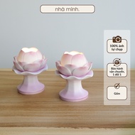 Tall Electric Lotus Lamp, Lotus Altar Lamp Stand - Ceramic Altar Worship Set