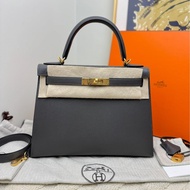 愛馬仕 Hermes  kelly28 石墨灰金扣手袋 斜挎包 單肩包