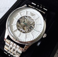 EMPORIO ARMANI 鏤空錶盤 不鏽鋼錶帶 自動機械 男士手錶AR1945