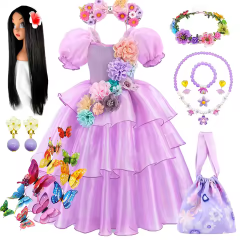 Encanto Girls Isabella Cosplay Princess Dress Charm Kid Carnival Birthday Party Christmas Clothing C