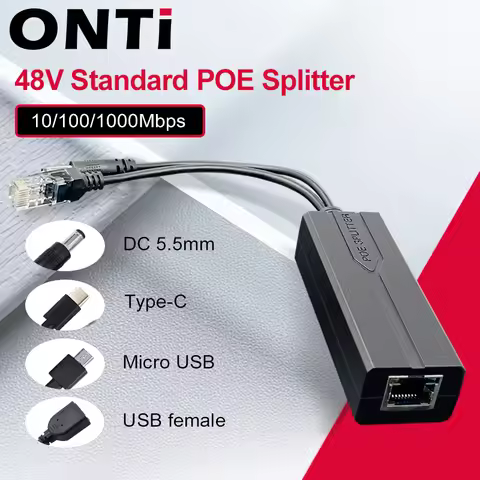 ONTi 100M/1000M Standard POE Splitter 48V to 5V 12V 1.2A 2.2A Micro USB Tpye-C for IP Camera / Route