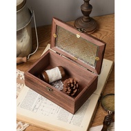 Begonia flower glass storage box, vintage wooden desktop organizer, flip-top wooden box, decorative 