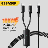 Essager 100W 2 in 1 Type C Cable For iPhone 14 13 12 PD Type C to Lightning+Type C Cable For Xiaomi Samsung Huawei Oppo Vivo Fast Charging USB-C Wire Cord