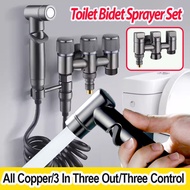 【3 in 1】All Copper Bidet Spray Set Hand Bidet Tap Three Way Faucet Angle Valve Bathroom Faucet Toilet Hose Paip Toilet Pipe Water Tap Bathroom High-Pressure Spray Gun