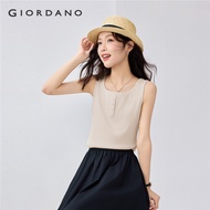 GIORDANO Women T-Shirts Fake Button Placket Ribbed Vest Tops Crewneck Slim Stretchy Simple Fashion C
