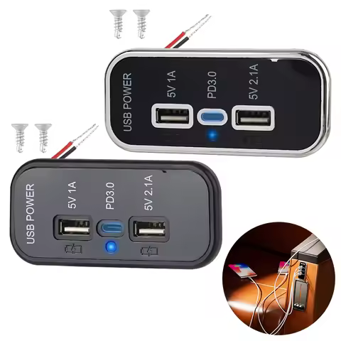 12/24V Car Charge Adapter 3 Port USB Charger Socket Quick Charge Panel Wall Mount Dual USB Charger O