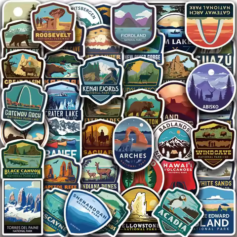 50pcs National Park Stickers, Diaries, Laptops, Luggage, Skateboards, Cartoon Stickers, Fun and Clas