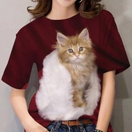 เสื้อสงกรานต์2567 เสื้อสงกรานต์ เสื้อยืดน่ารัก การออกแบบการพิมพ์แมวสวน เสื้อยืดแฟชั่นสบาย ๆ วันหยุดแขนสั้นเสื้อยืดบรรยากาศที่สวยงามและสง่างาม