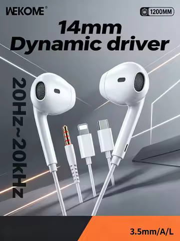 WEKOME Semi In Ear Wired Earphones with Mic 3.5mm Type C Lightning Hi Fi Low Latency YB05