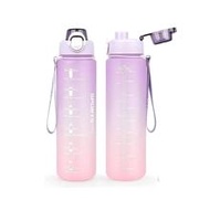 1pc 1000ML Plastic Water Bottle, Modern Ombre Letter Graphic Portable Water Bottle With Time Marker 