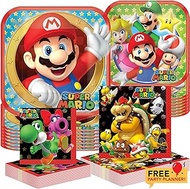 Amscan Super Mario Brothers Party Dinnerware for 8 Guests - Birthday Parties Paper Disposable Set - Dinner Dessert Plates, 16 Beverage &amp; Luncheon Napkins - Kid Boys Gaming Decorations Supplies