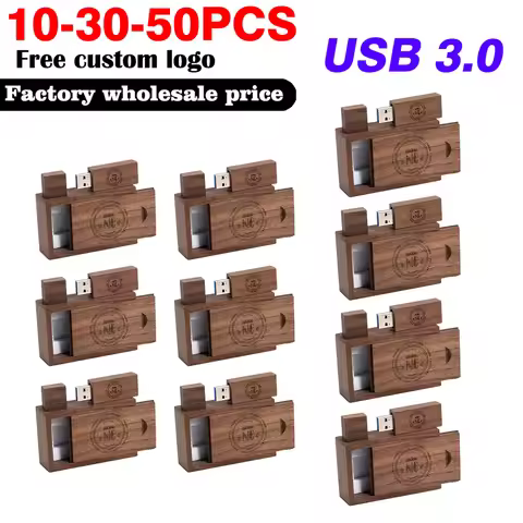 10 30 50PCS Lot Free Custom Logo USB3.0 128GB Wooden Memory Stick 64GB Wedding Gift Flash Disk 32GB 