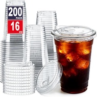 ARTLYMERS 200 Pack - 16 oz Clear Plastic Cups with Lids, Disposable Iced Coffee Cups with Sip Lids f
