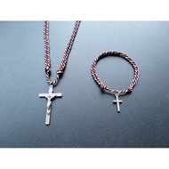 KG46 2MM TRIDATU ROPE CATHOLIC CROSS NECKLACE + BRACELET PACKAGE