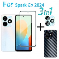 3 in 1 Screen Protector For Tecno Spark GO 2024 High Definition Tempered Glass Film Carbon Fiber Back Film Camera Lens Protection
