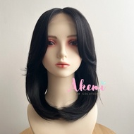 Full LACE Wig AKEMI - CURTAIN BANGS BOB 35cm [Wig Adult Women Short Wig Free Natural Hair]