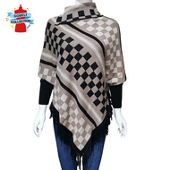 BAJU ATASAN BLOUSE PONCO OUTERWEAR RAJUT RUMBAI WANITA KATUN D-2395