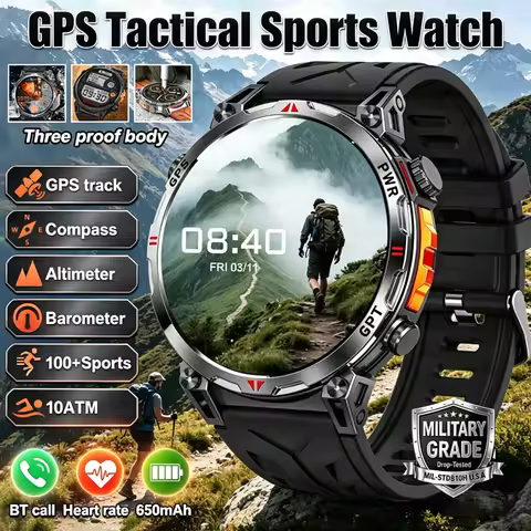 2026 NEW Tactics Smartwatch 10ATM Waterproof Dual-Frequency GPS AMOLED Screen 650mAh Compass 100+Spo