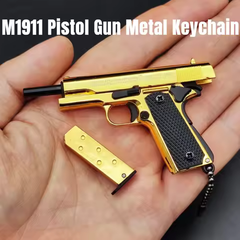 PUBG 1:3 Size Pistol Model Throw Shell M1911 Metal Gun Toys Keychain Ejectable Bullets Pendant Decor