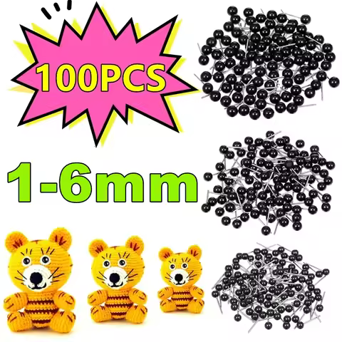 100/50PCS Black Eyes Dolls Glass Eyes 1/2/3/4/5/6mm Needle Felting Teddy Bears Dolls Animals Black E