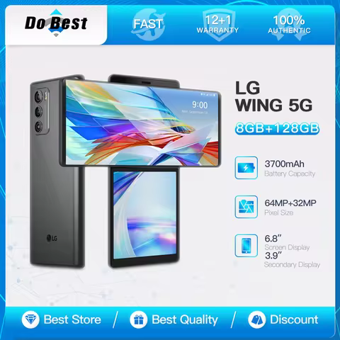 Original LG Wing LMF100N LMF100VM 5G Mobile Phone 8GB RAM 128GB/256GB ROM 6.8 inches Single/Dual SIM