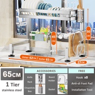 GSlife ชั้นวางของห้องครัว ชั้นวางจาน 2ชั้น ที่คว่ำจานสแตนเลส304 ชั้นวางจัดเก็บอ่างล้างจานอ ชั้นวางขอ