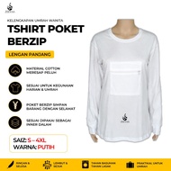 Baju Tshirt Lengan Panjang Inner Berzip Cotton Haji Umrah Plain Casual Round Neck Plain Baju Inner U